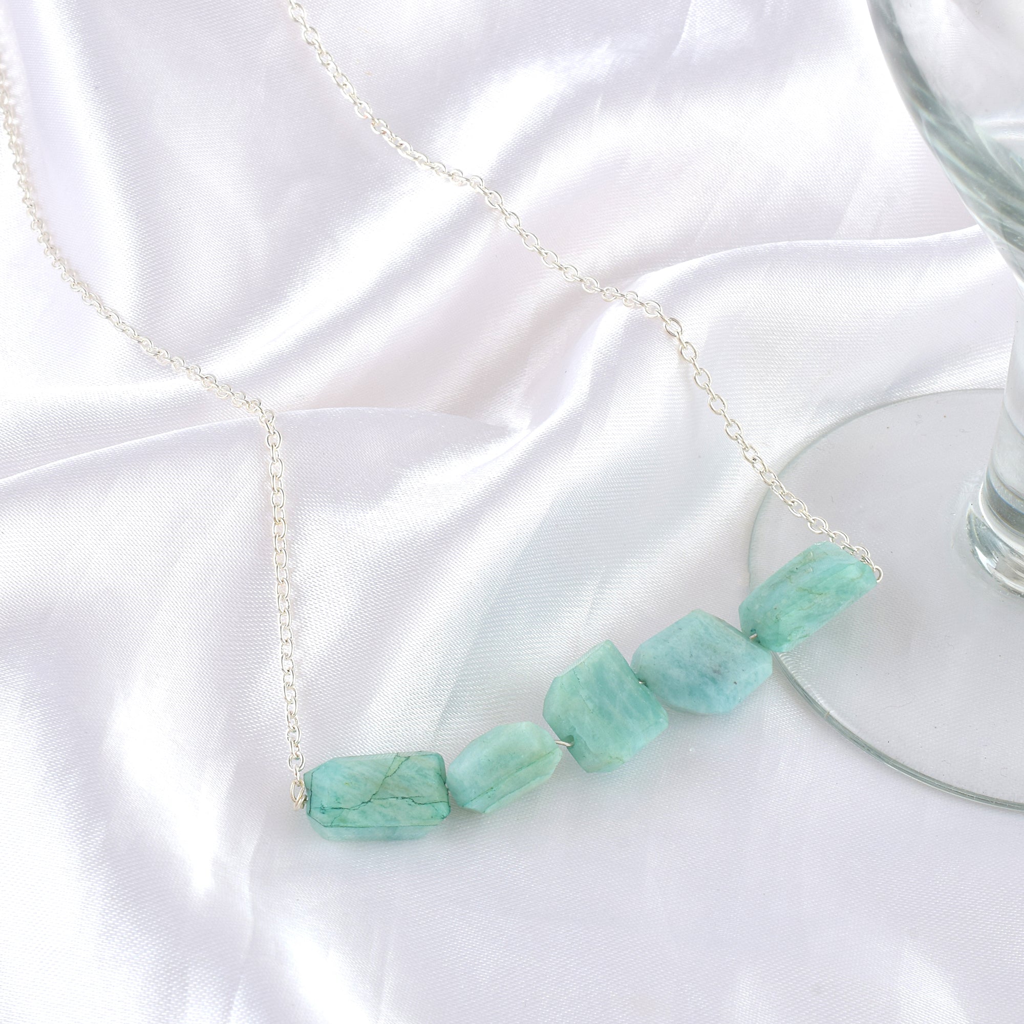 Natural Greyish Blue Amazonite Beaded Fine Gemstone Necklace 