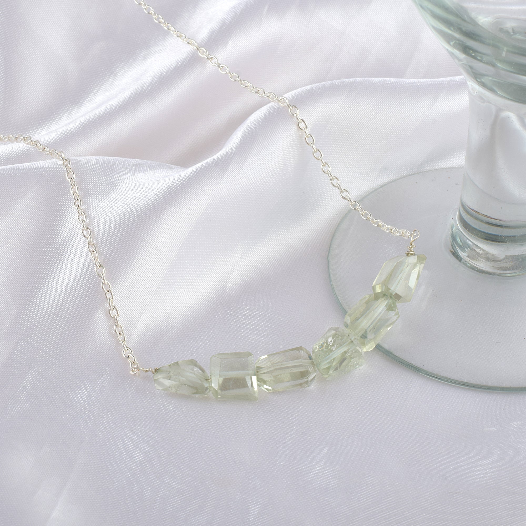 Natural Green Green Amethyst Beaded Fine Gemstone Necklace 