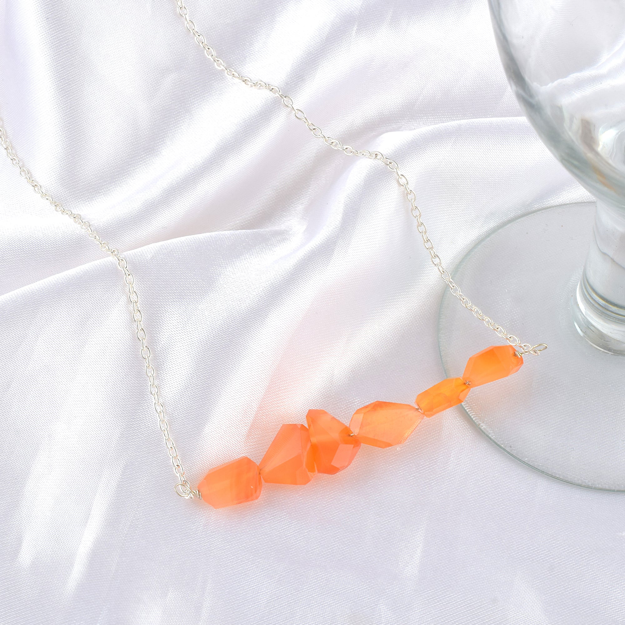 Natural Orange Carnelian Beaded Fine Gemstone Necklace 