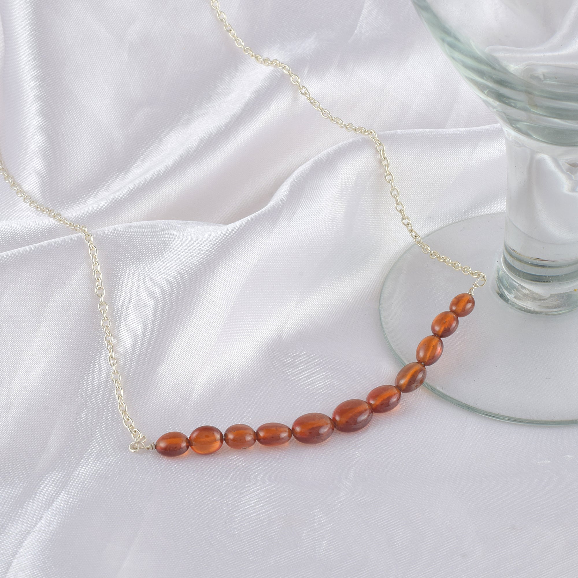 Natural Brown Hessonite Beaded Fine Gemstone Necklace 