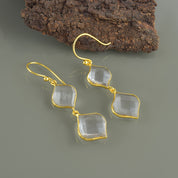 Natural Clear Quartz Dangle Drop Earrings | 925 Sterling Silver Fine Jewelry | Gold Plating Earrings | April Birthstone
