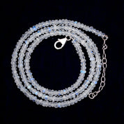 Rainbow Moonstone Beaded Silver Necklace June Birthstone Jewelry For Intuition And Stress Relief 