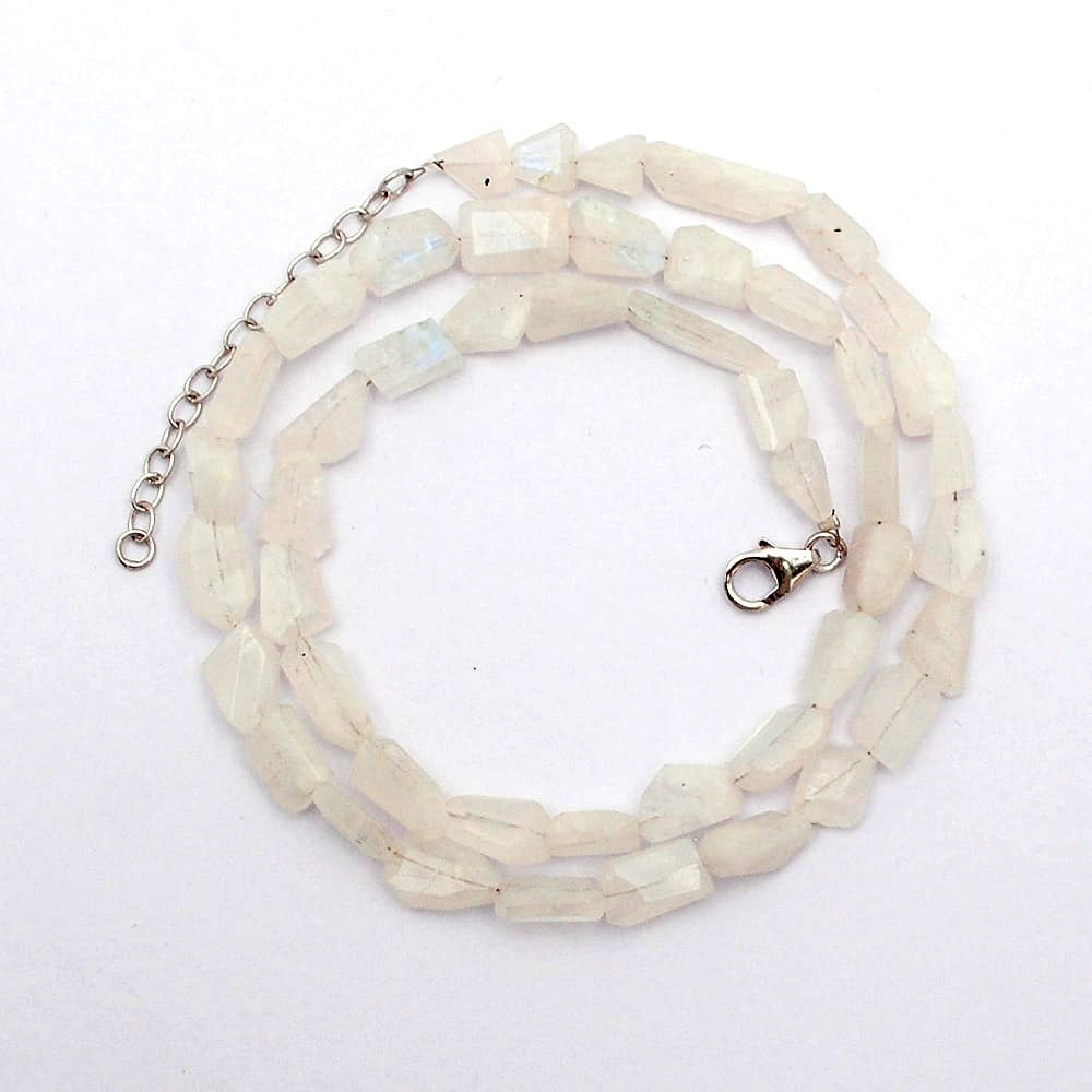 Rainbow Moonstone Beaded Silver Necklace June Birthstone Jewelry For Fertility And Stress Relief 