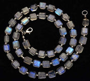 Rainbow Moonstone Beaded Silver Necklace June Birthstone Jewelry For Fertility And Stress Relief 