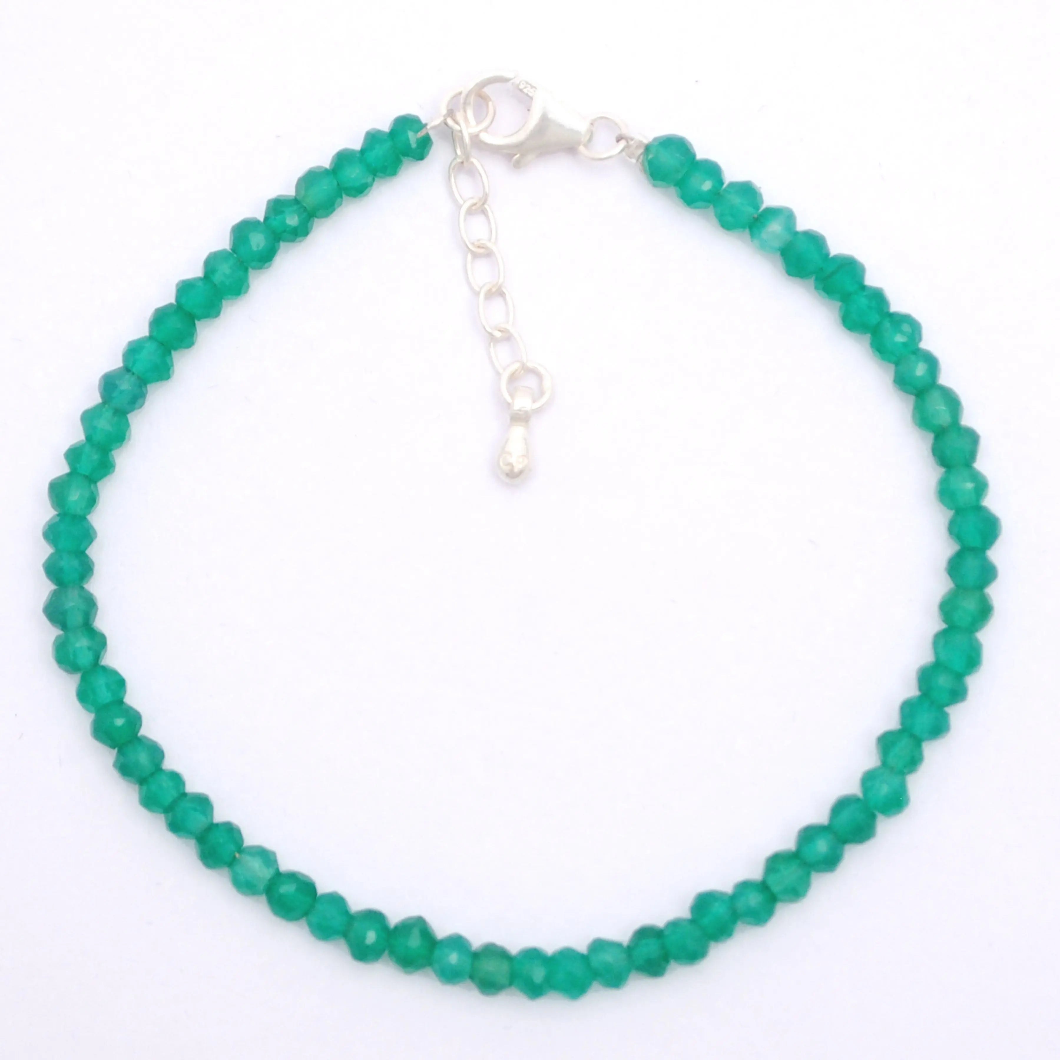 Green Onyx Gemstone Beaded Silver Bracelet May Birthstone Jewelry For Reduces Stress And Enhances Focus 