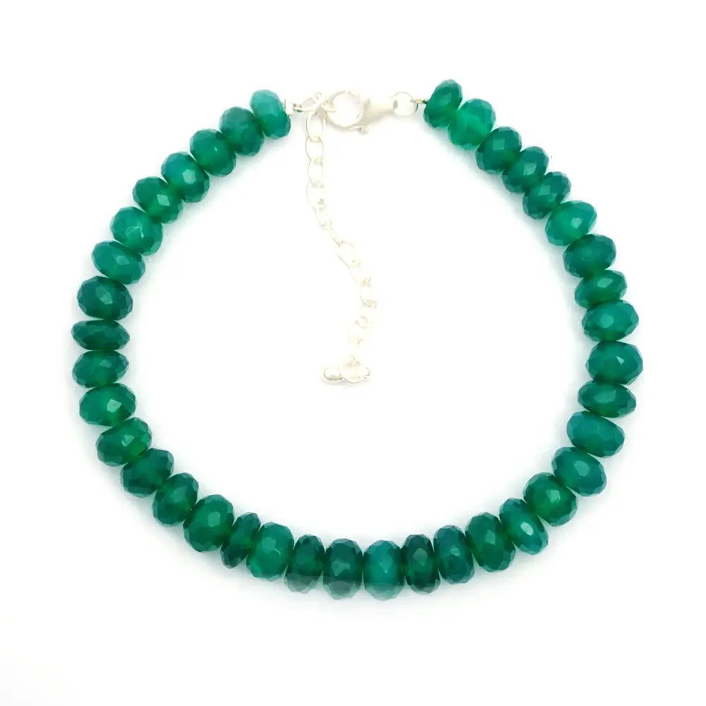 Green Onyx Gemstone Beaded Silver Bracelet May Birthstone Jewelry For Enhances Self-Awareness And Enhances Focus 