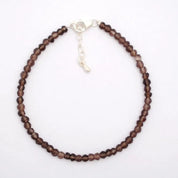 Smoky Quartz Gemstone Beaded Silver Bracelet June Birthstone Jewelry For Grounding And Reduces Anxiety 