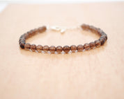 Smoky Quartz Gemstone Beaded Silver Bracelet June Birthstone Jewelry For Grounding And Reduces Anxiety 