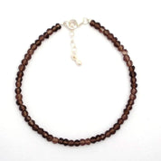 Smoky Quartz Gemstone Beaded Silver Bracelet June Birthstone Jewelry For Grounding And Reduces Anxiety 