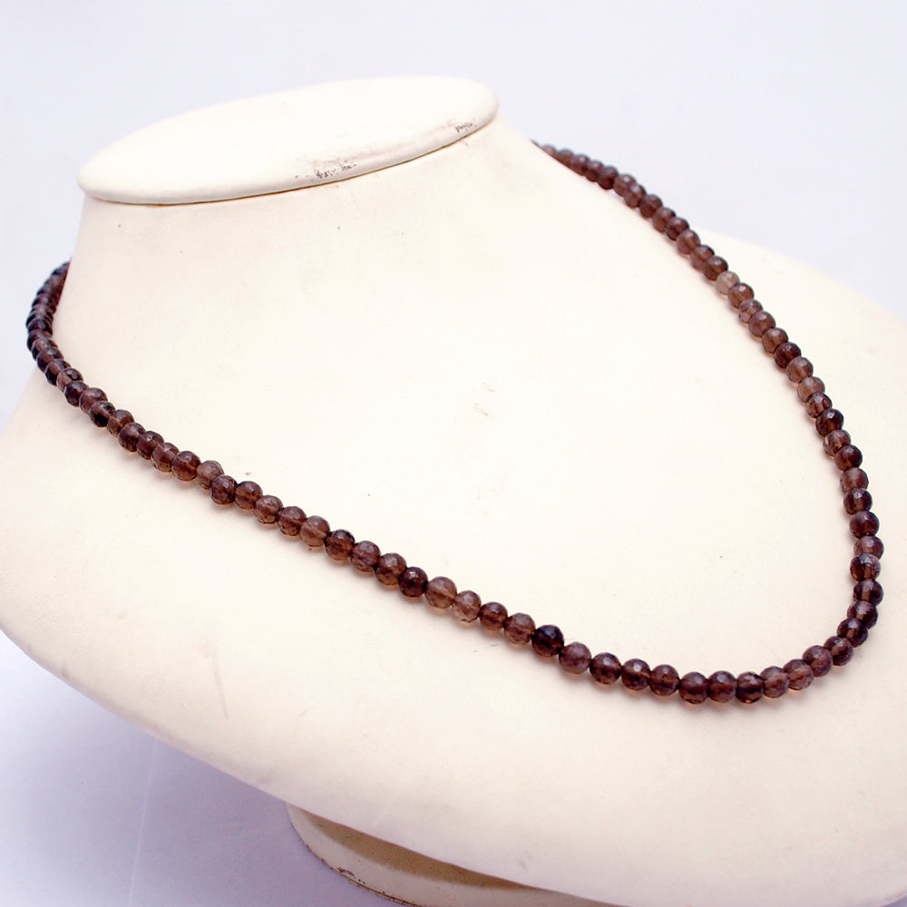 Smoky Quartz Gemstone Beaded Silver Necklace June Birthstone Jewelry For Reduce Stress And Anxiety And Promotes Sleep 