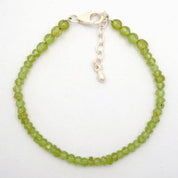 Peridot Gemstone Beaded Silver Bracelet August Birthstone Jewelry For Stress Relief And Joy And Prosperity 