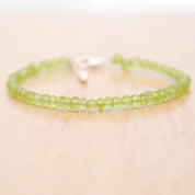 Peridot Gemstone Beaded Silver Bracelet August Birthstone Jewelry For Stress Relief And Joy And Prosperity 