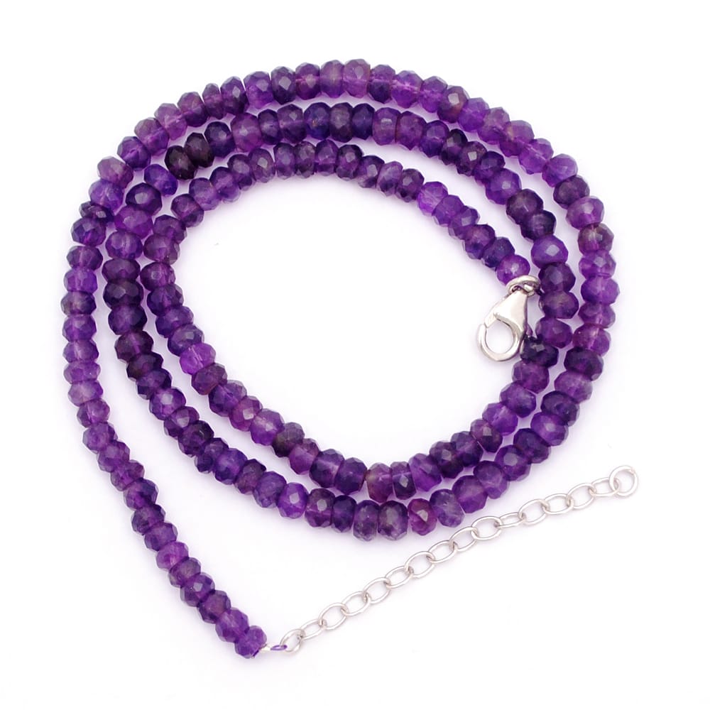 Amethyst Gemstone Beaded Silver Necklace February Birthstone Jewelry For Spiritual Healing And Calming Energy 