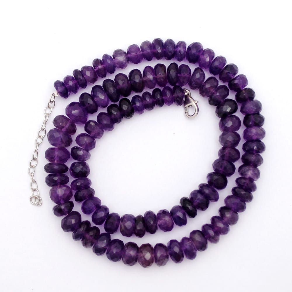 Amethyst Gemstone Beaded Silver Necklace February Birthstone Jewelry For Spiritual Healing And Calming Energy 