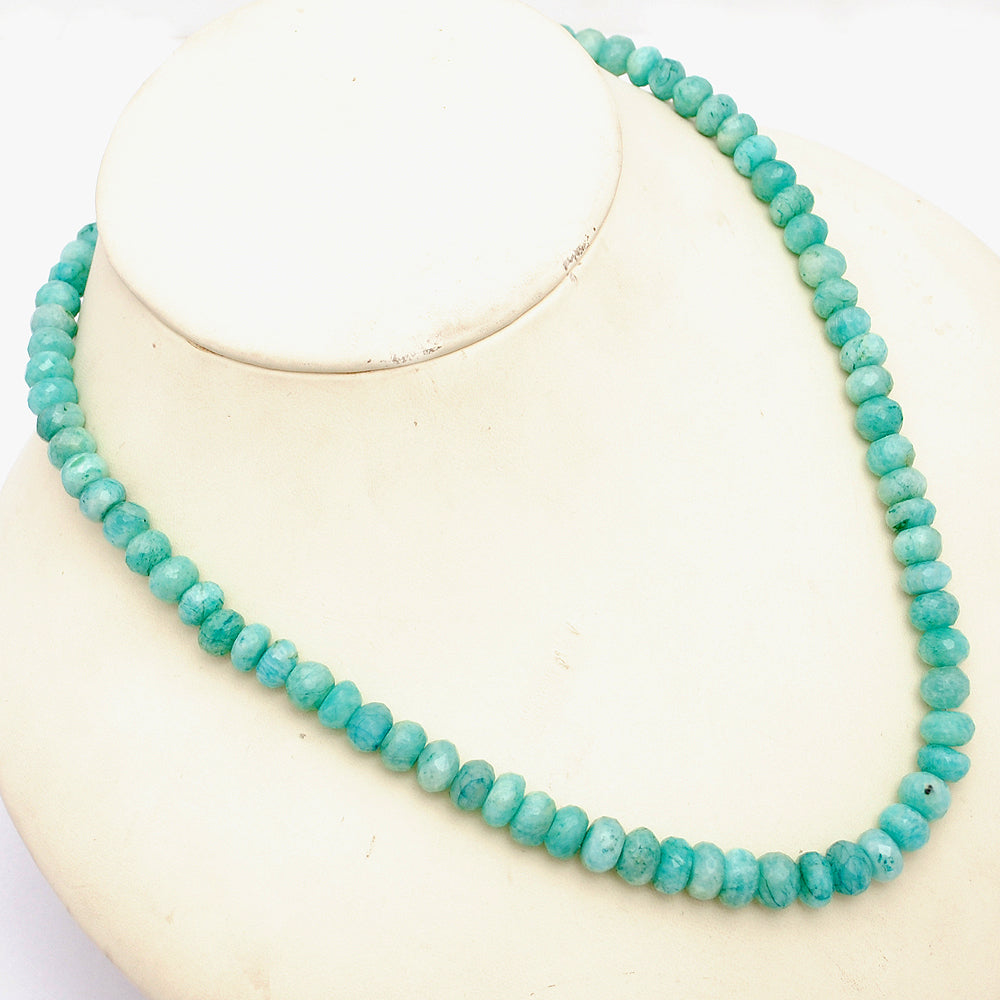 Amazonite Gemstone Beaded Silver Necklace Jewelry For Calming And Soothing And Stress Relief 