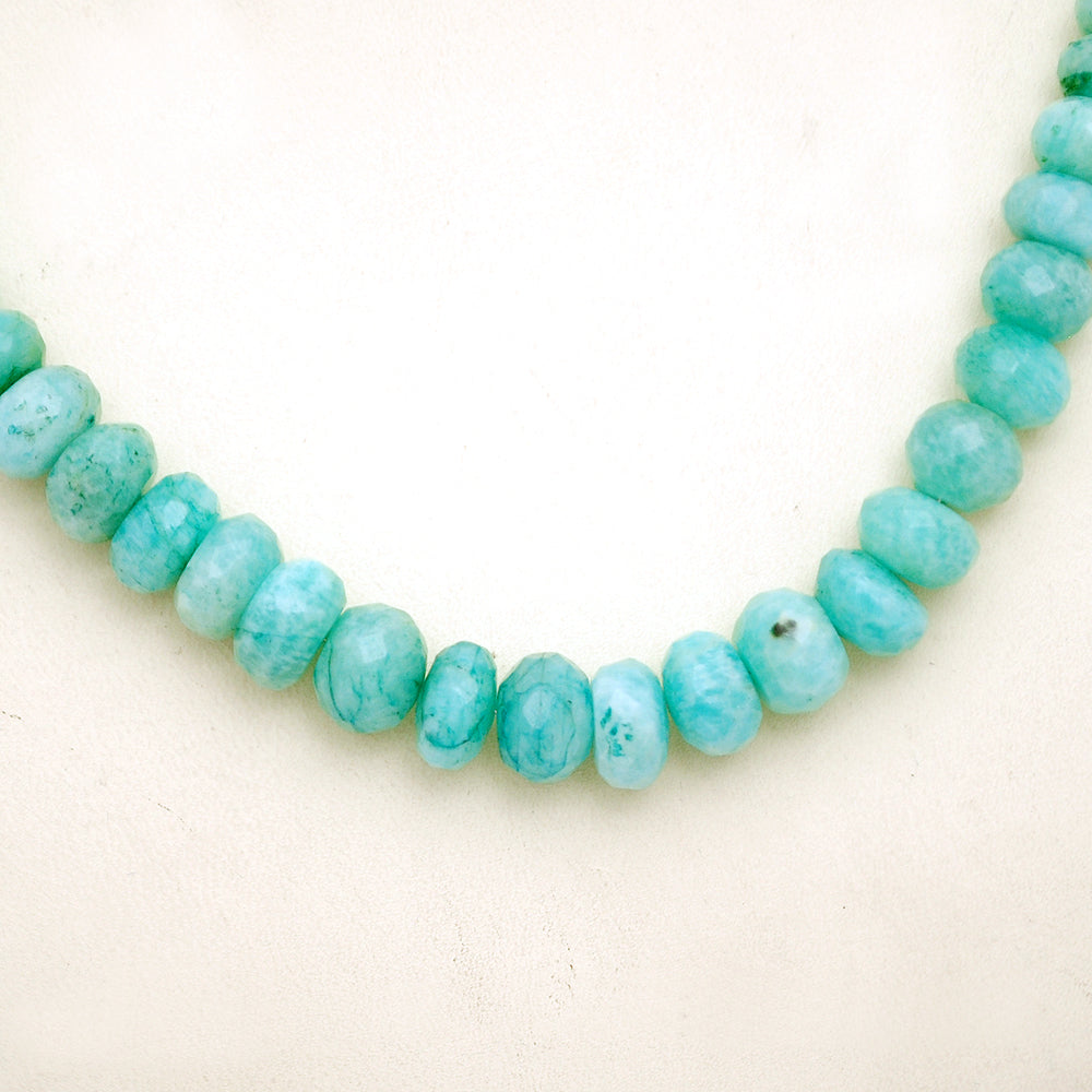 Amazonite Gemstone Beaded Silver Necklace Jewelry For Calming And Soothing And Stress Relief 