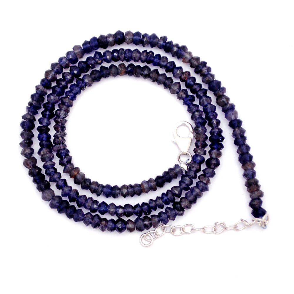 Iolite Gemstone Beaded Silver Necklace September Birthstone Jewelry For Enhanced Vision And Improved Decision-Making 