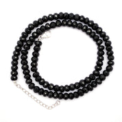 Black Spinel Gemstone Beaded Silver Necklace August Birthstone Jewelry For Protection And Promotes Self-Confidence 