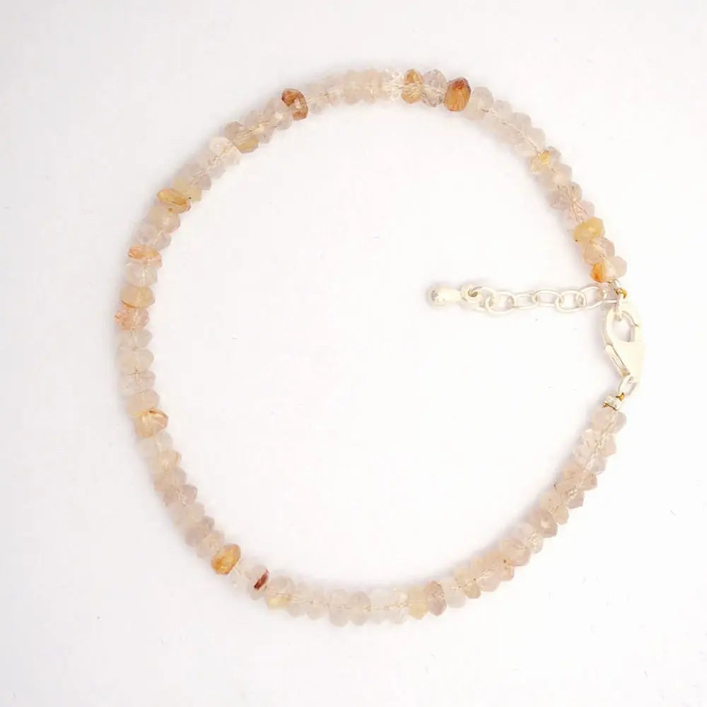 Golden Rutile Gemstone Beaded Silver Bracelet April Birthstone Jewelry For Boosts Energy And Boosts Confidence 