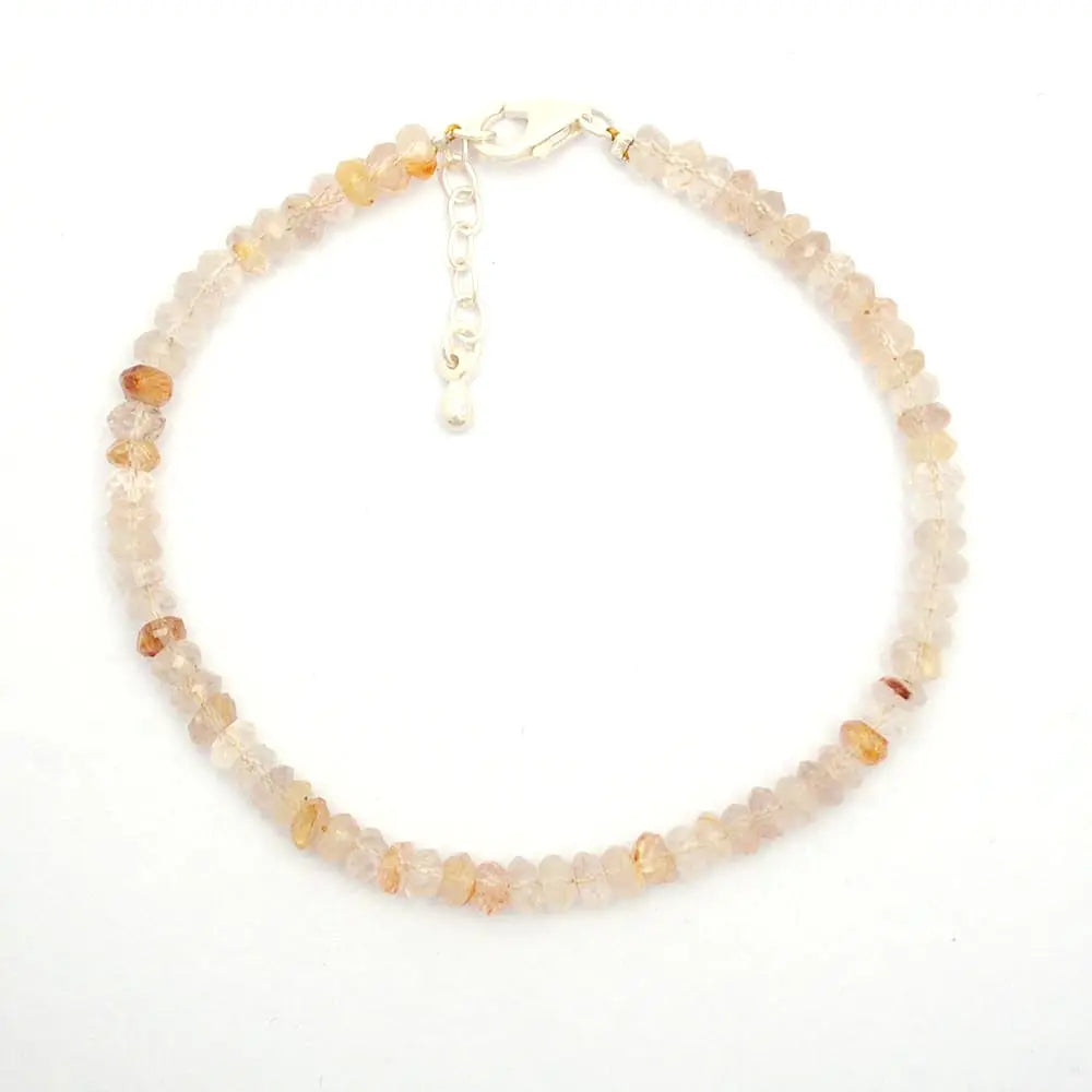 Golden Rutile Gemstone Beaded Silver Bracelet April Birthstone Jewelry For Boosts Energy And Boosts Confidence 