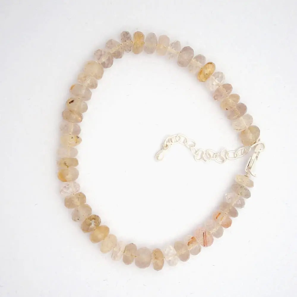 Golden Rutile Gemstone Beaded Silver Bracelet April Birthstone Jewelry For Boosts Energy And Boosts Confidence 