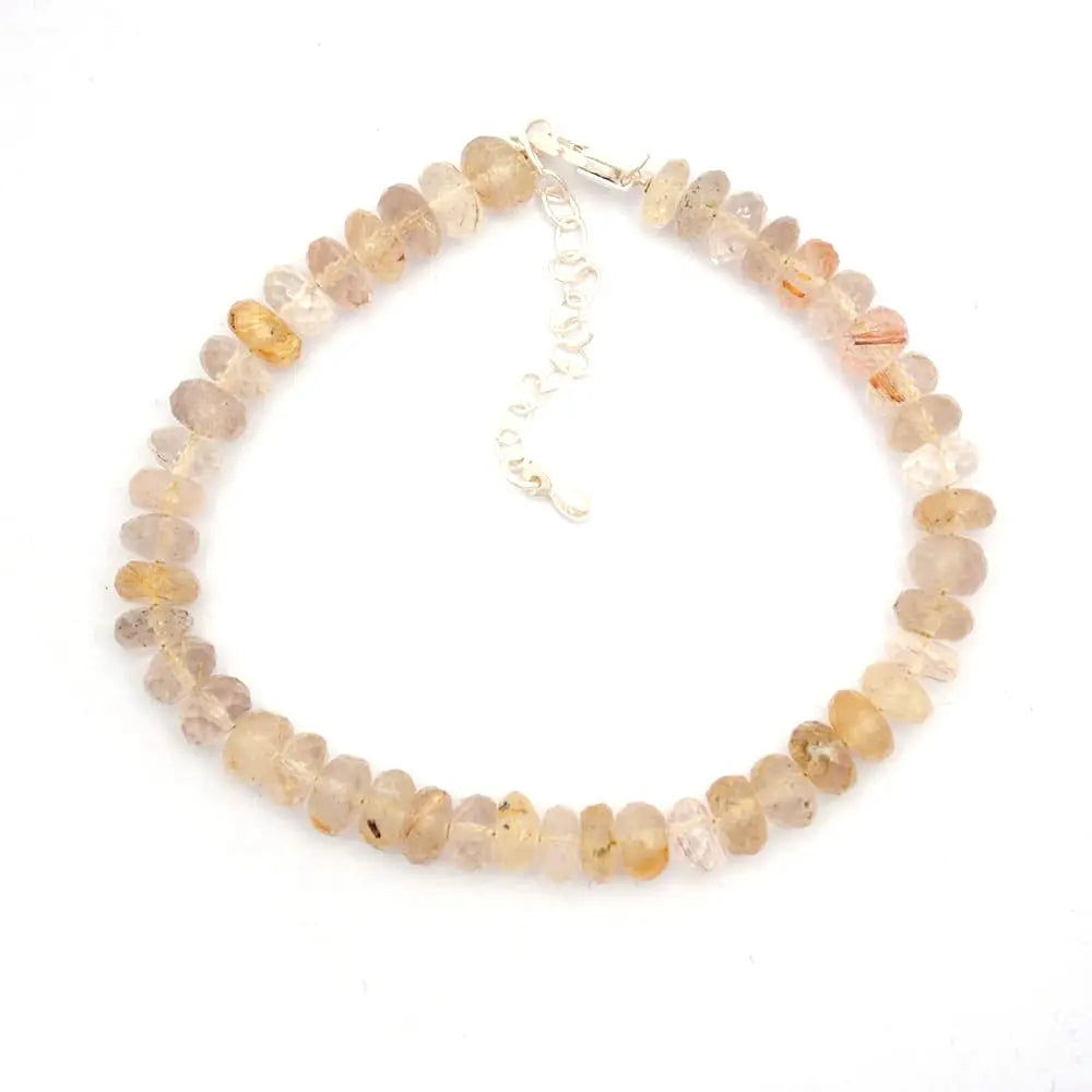 Golden Rutile Gemstone Beaded Silver Bracelet April Birthstone Jewelry For Boosts Energy And Boosts Confidence 