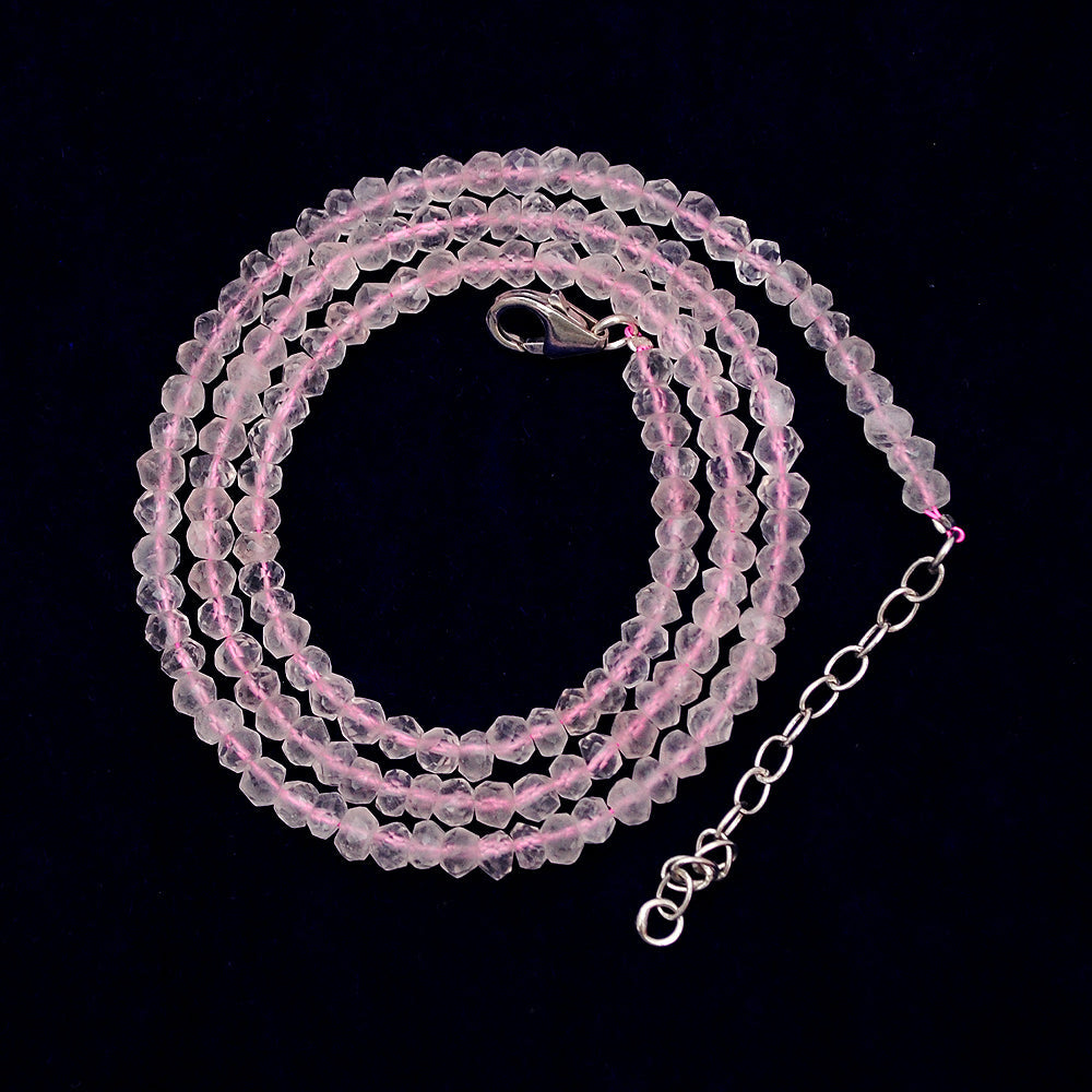 Rose Quartz Gemstone Beaded Silver Necklace January Birthstone Jewelry For Love And Harmony And Fosters Positive Energy 