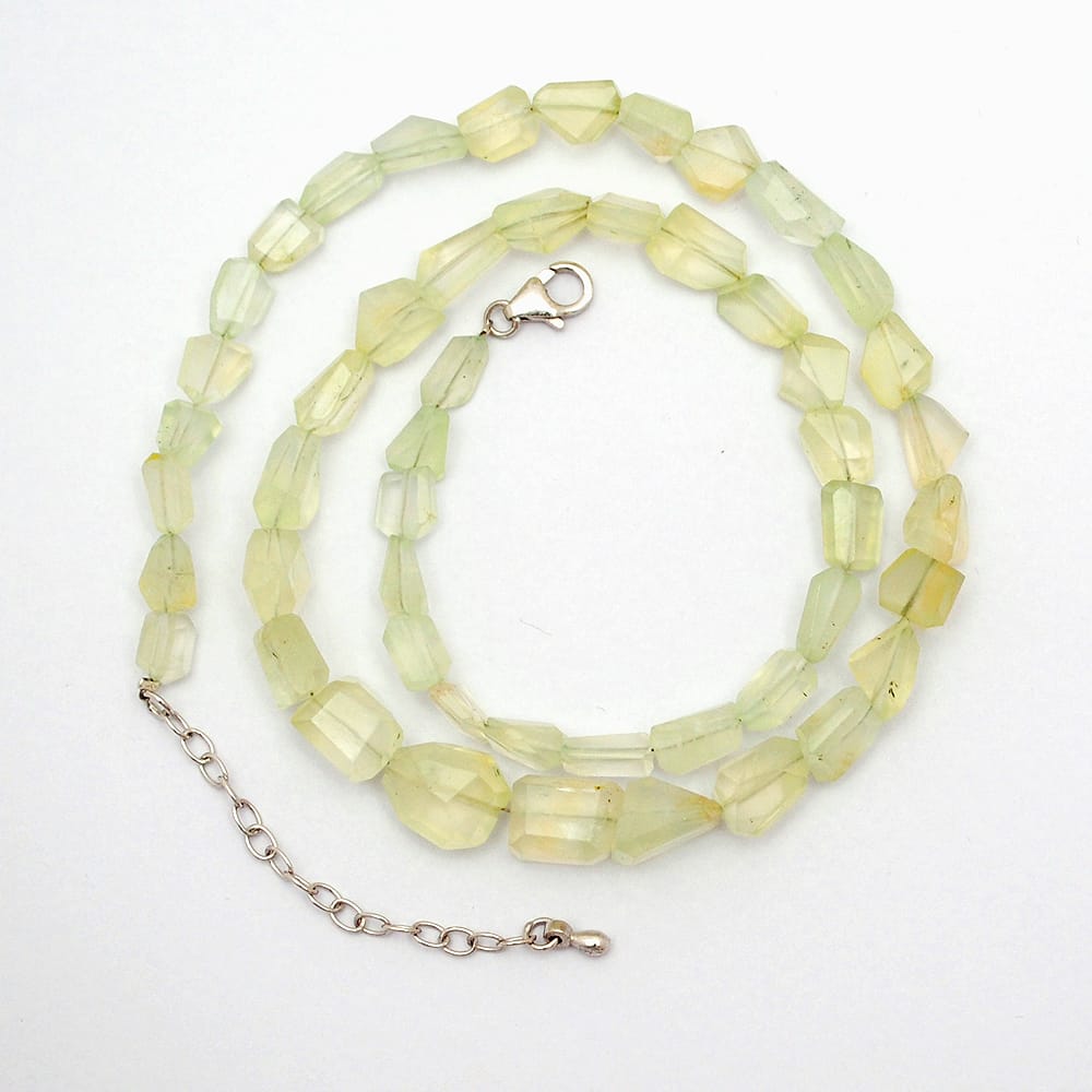 Prehnite  Gemstone Beaded Silver Necklace May & June Birthstone Jewelry For Calming And Reduces Anxiety 