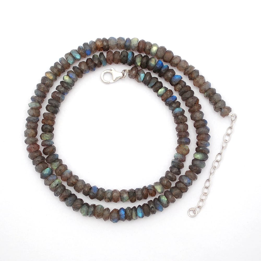 Labradorite Gemstone Beaded Silver Necklace September Birthstone Jewelry For Reduces Stress And Improve Decision-Making Skills 