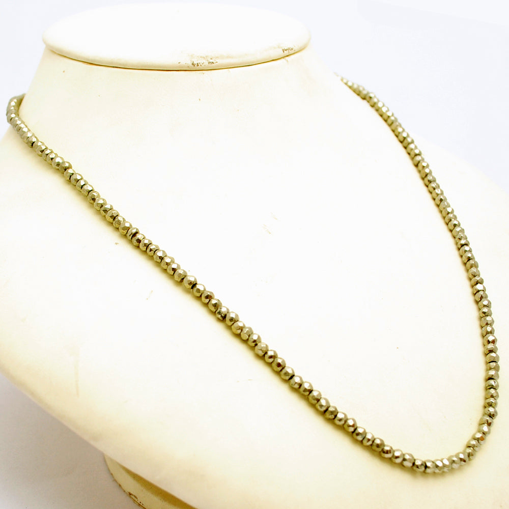 Pyrite Gemstone Beaded Silver Necklace Jewelry For Protection And Enhances Focus 