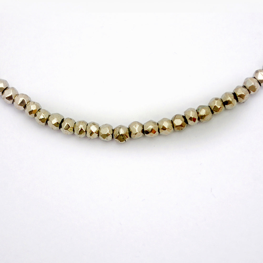 Pyrite Gemstone Beaded Silver Necklace Jewelry For Protection And Enhances Focus 