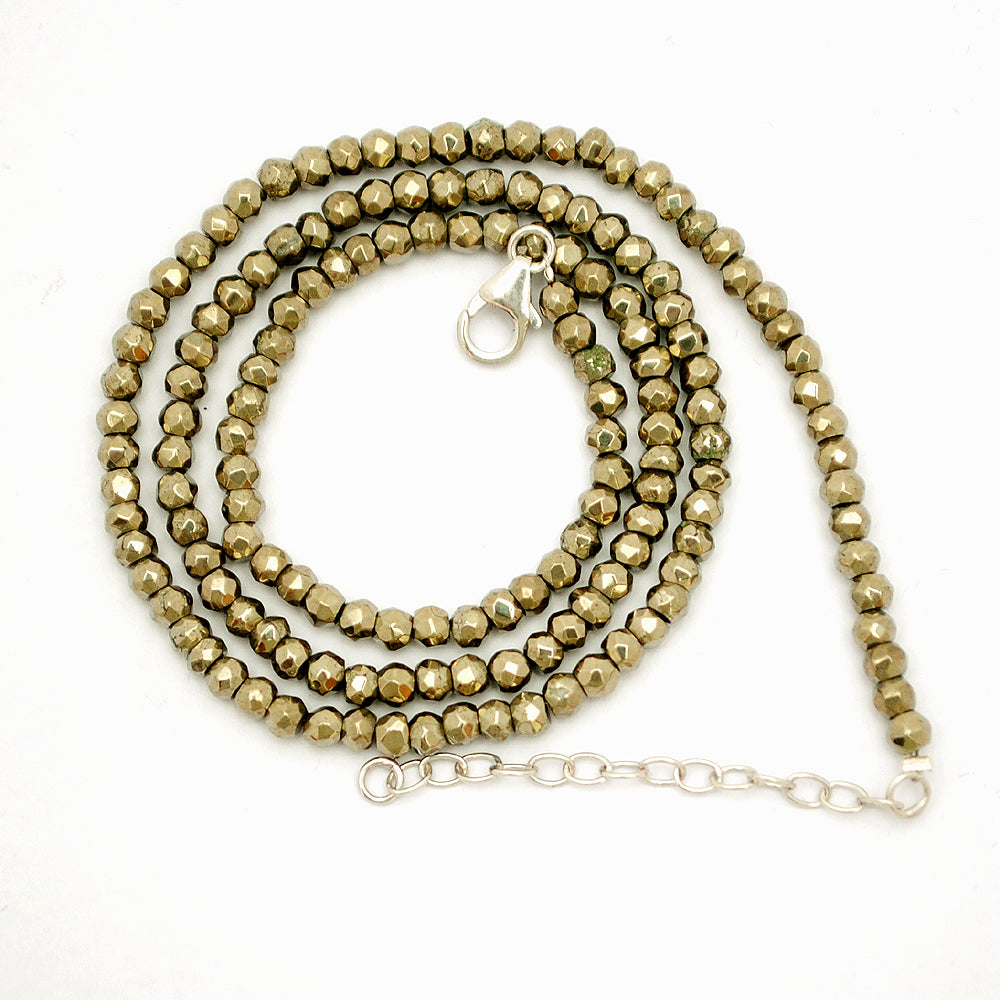 Pyrite Gemstone Beaded Silver Necklace Jewelry For Protection And Enhances Focus 