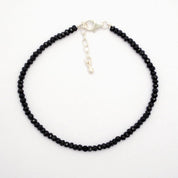 Black Tourmaline Gemstone Beaded Silver Bracelet October Birthstone Jewelry For Negative Energy Absorption And Reduces Stress 