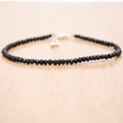Black Tourmaline Gemstone Beaded Silver Bracelet October Birthstone Jewelry For Negative Energy Absorption And Reduces Stress 
