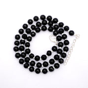 Black Tourmaline Gemstone Beaded Silver Necklace October Birthstone Jewelry For Grounding And Reduces Stress 