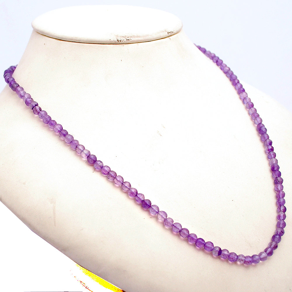 Amethyst Gemstone Beaded Silver Necklace February Birthstone Jewelry For Stress Relief And Reduces Anxiety 