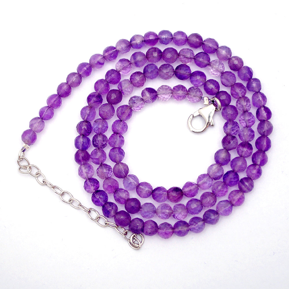 Amethyst Gemstone Beaded Silver Necklace February Birthstone Jewelry For Stress Relief And Reduces Anxiety 