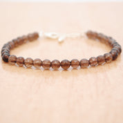 Smoky Quartz Gemstone Beaded Silver Bracelet June Birthstone Jewelry For Emotional Balance And Shields From Negativity 