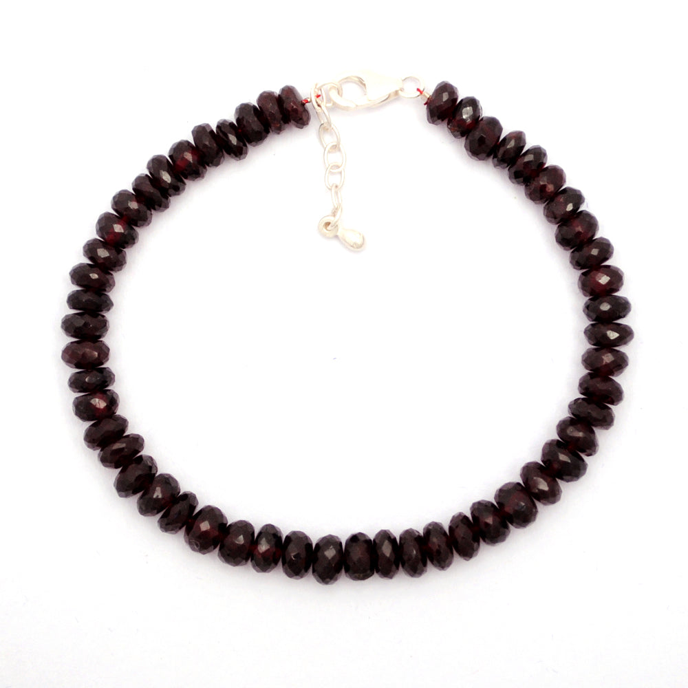 Garnet Gemstone Beaded Silver Bracelet January Birthstone Jewelry For Strength And Vitality 