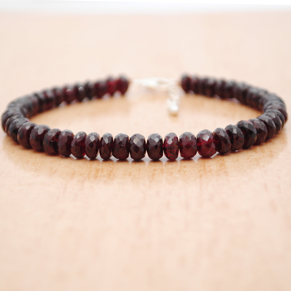 Garnet Gemstone Beaded Silver Bracelet January Birthstone Jewelry For Strength And Vitality 