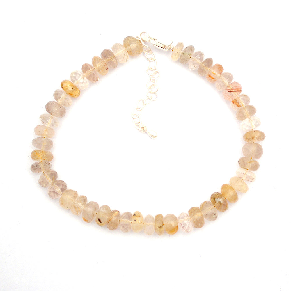 Golden Rutile Gemstone Beaded Silver Bracelet April Birthstone Jewelry For Promotes Positive Energy And Reduces Stress 