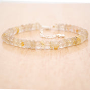 Golden Rutile Gemstone Beaded Silver Bracelet April Birthstone Jewelry For Promotes Positive Energy And Reduces Stress 