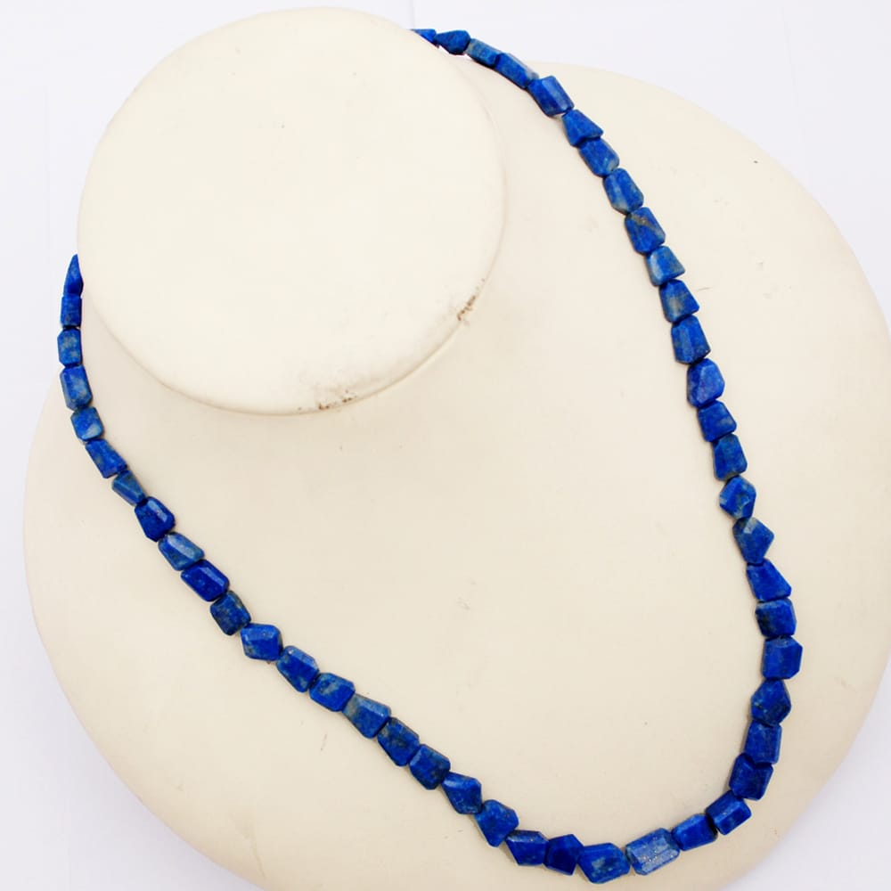 Lapis Lazuli Gemstone Beaded Silver Necklace Jewelry For Protection And Reduces Stress 