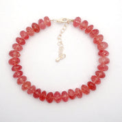 Strawberry Quartz Gemstone Beaded Silver Bracelet April Birthstone Jewelry For Emotional And Enhances Love 
