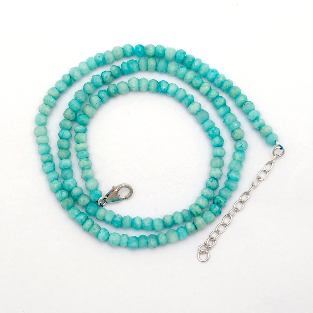 Amazonite Gemstone Beaded Silver Necklace Jewelry For Enhances Communication And Stress Relief 