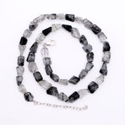 Black Rutile Gemstone Beaded Silver Necklace Jewelry For Grounding And Shields From Negative Energy 