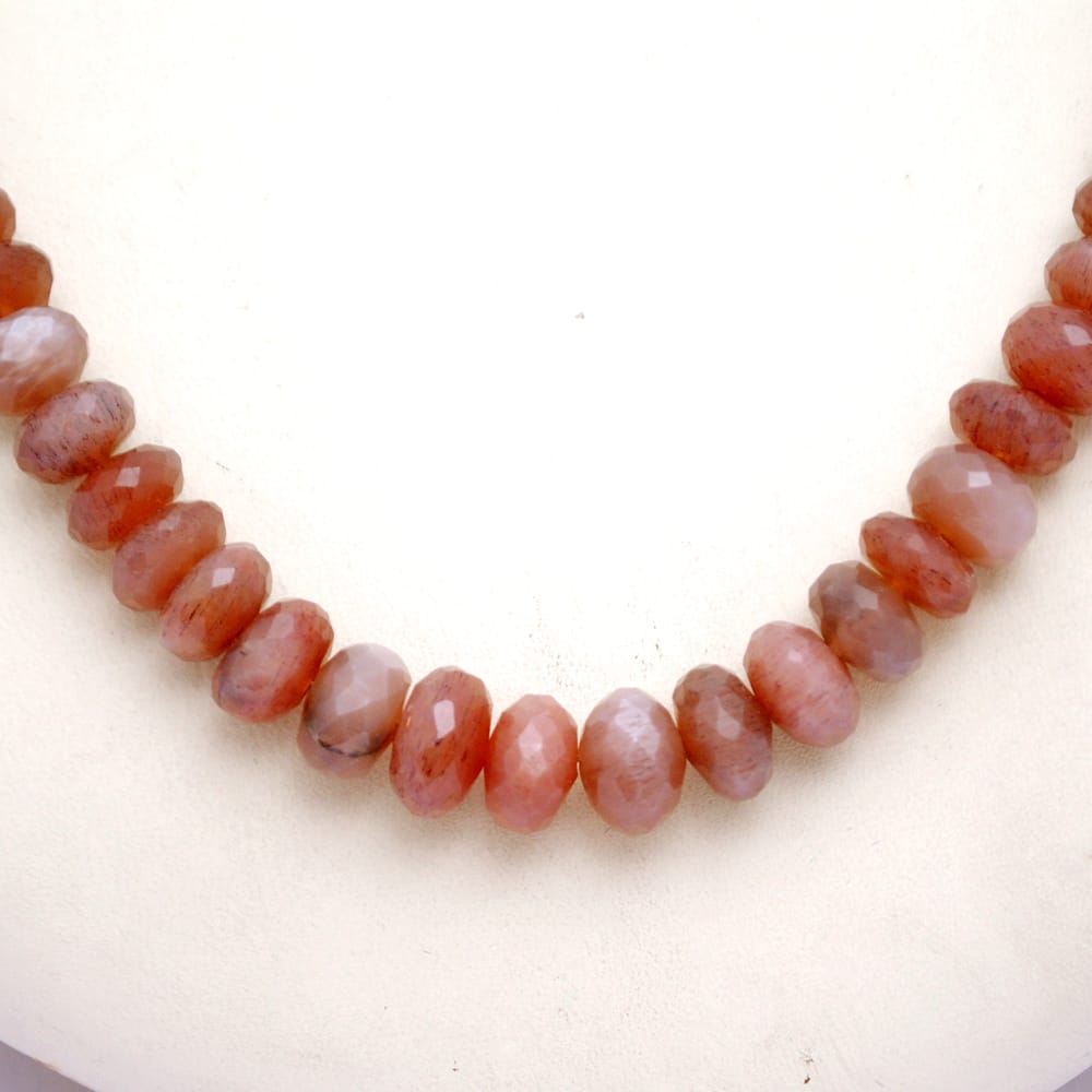 Peach Moonstone Beaded Silver Necklace June Birthstone Jewelry For Inner Peace And Compassion 