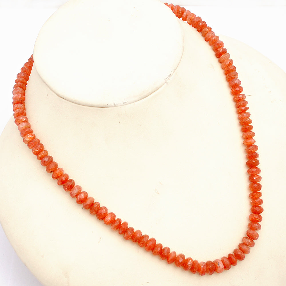 Sunstone Gemstone Beaded Silver Necklace Augest Birthstone Jewelry For Energy And Boosts Self-Esteem 