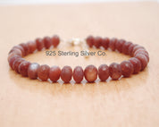 Chocolate Moonstone Beaded Silver Bracelet June Birthstone Jewelry For Emotional Balance And Reduces Stress 