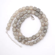 Grey Moonstone Gemstone Beaded Silver Necklace June Birthstone Jewelry For Emotional Balance And Calming 